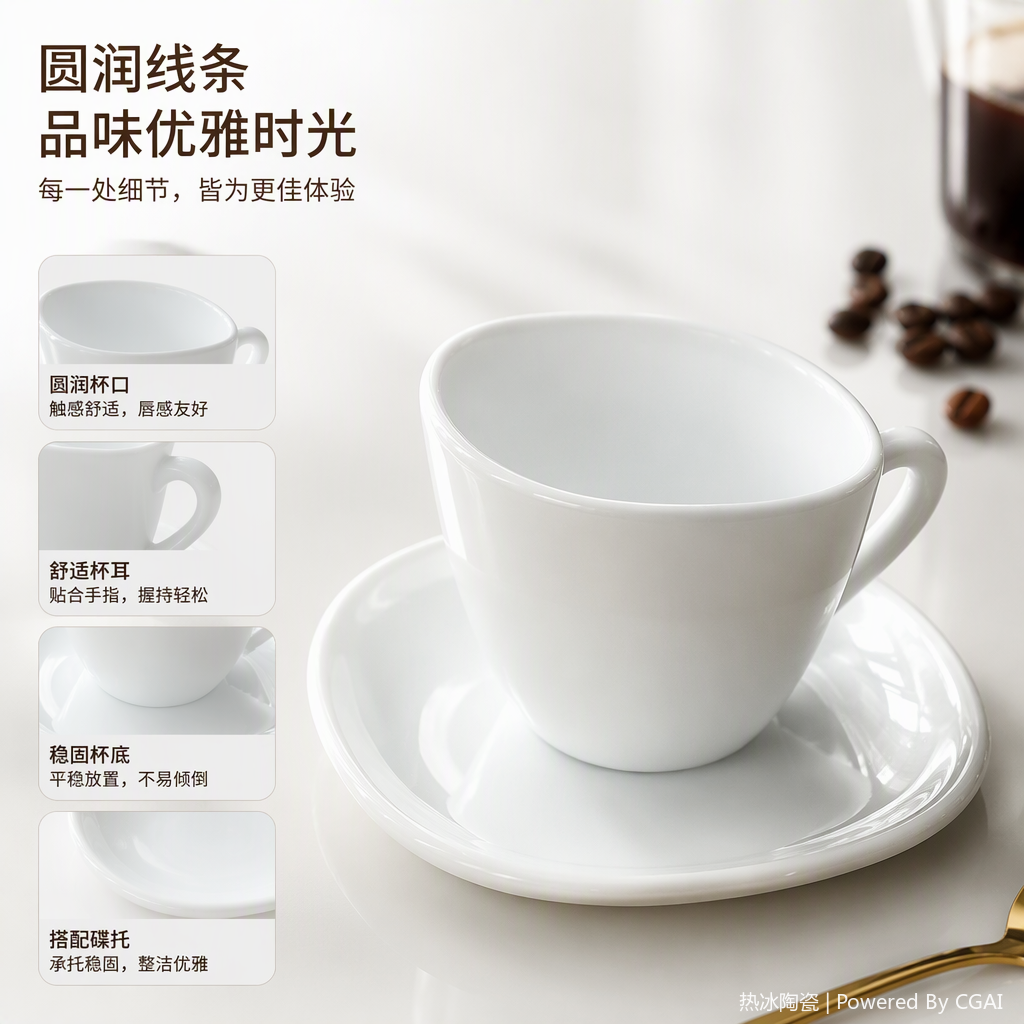 简约白色陶瓷杯碟套装餐具家用茶水具创意早餐咖啡杯盘组合