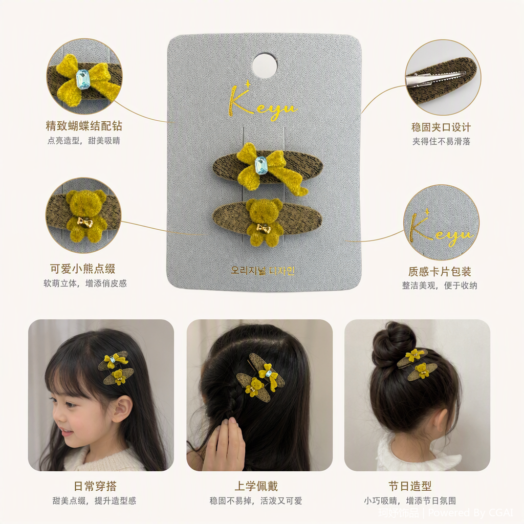 Fashionable grey card with hair clip set, simple and versatile hair accessory for girls, hair accessory combination gift box style