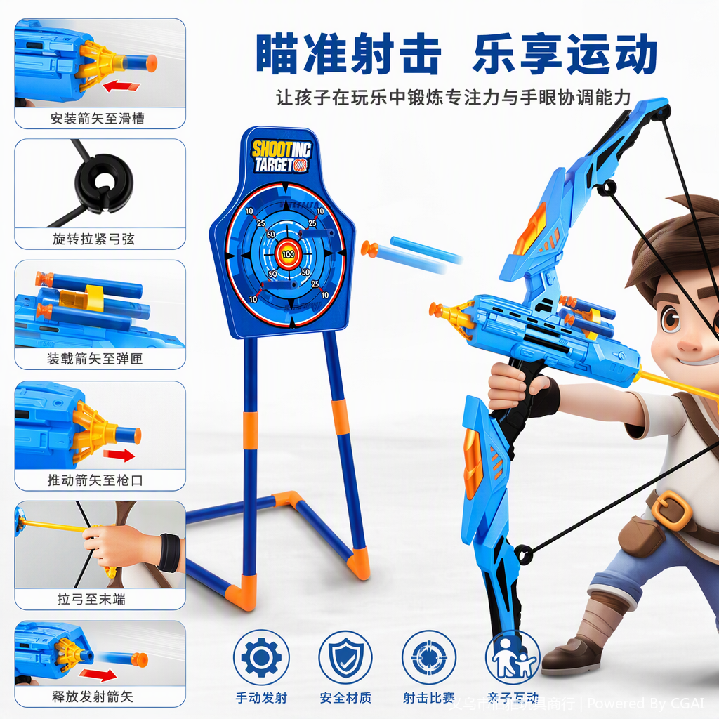 The children's blue bow and arrow toy set is safe and non-toxic, suitable for boys and girls as a shooting game gift