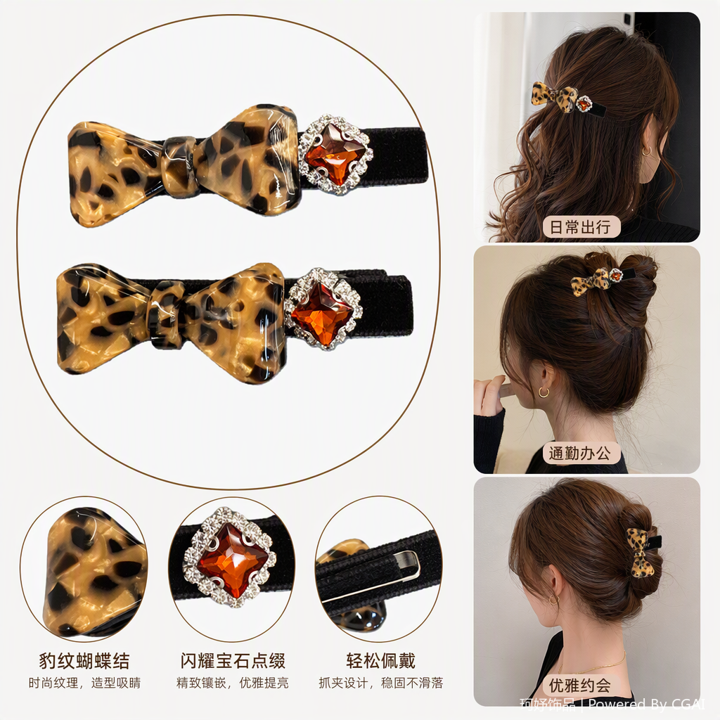 Fashionable leopard print bow hair clips, simple and versatile hair accessories, hair ornaments, hair clips, hair accessories, hair clips, children's style, trendy and versatile