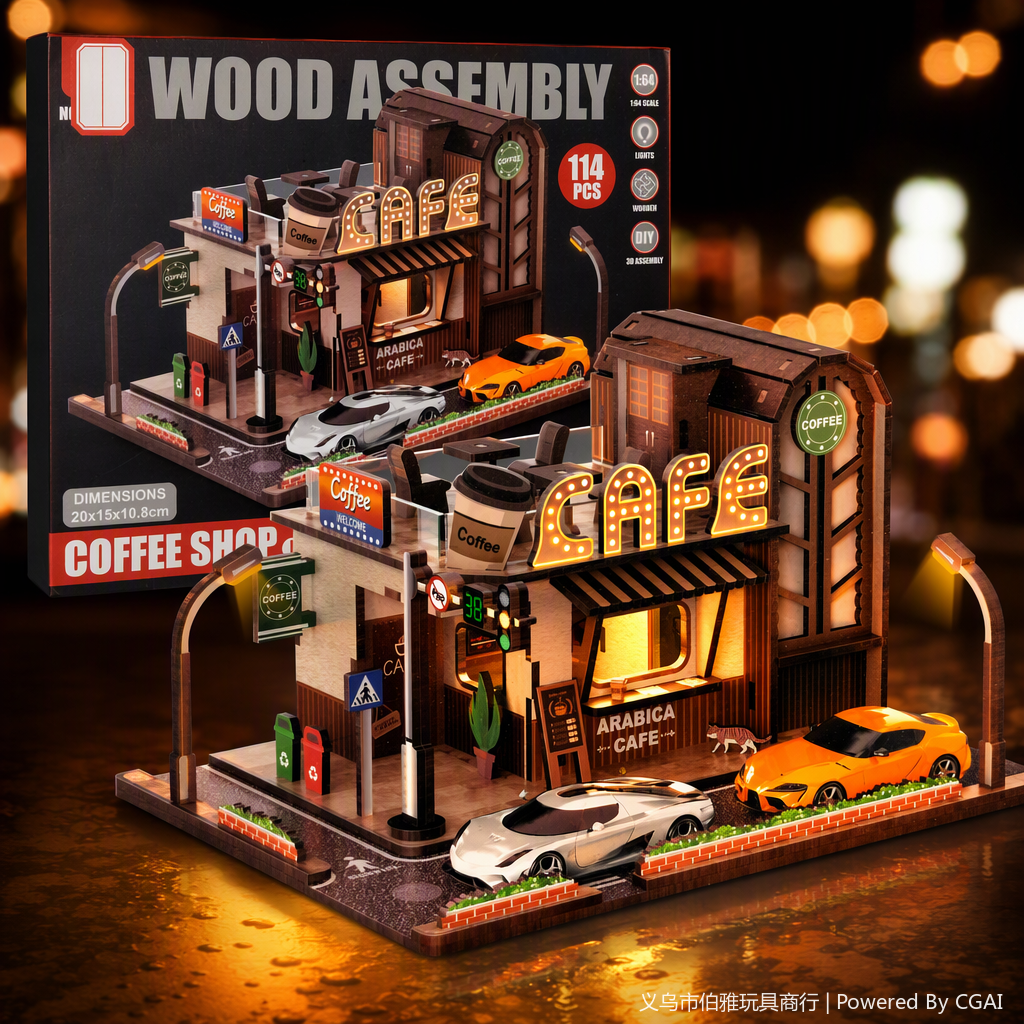 Creative handcrafted wooden assembly miniature scene model coffee shop decorative items, fun and creative gifts Specification image
