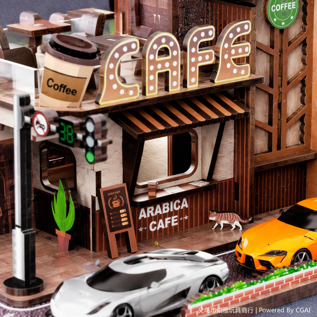 Creative handcrafted wooden assembly miniature scene model coffee shop decorative items, fun and creative gifts Application Scenario