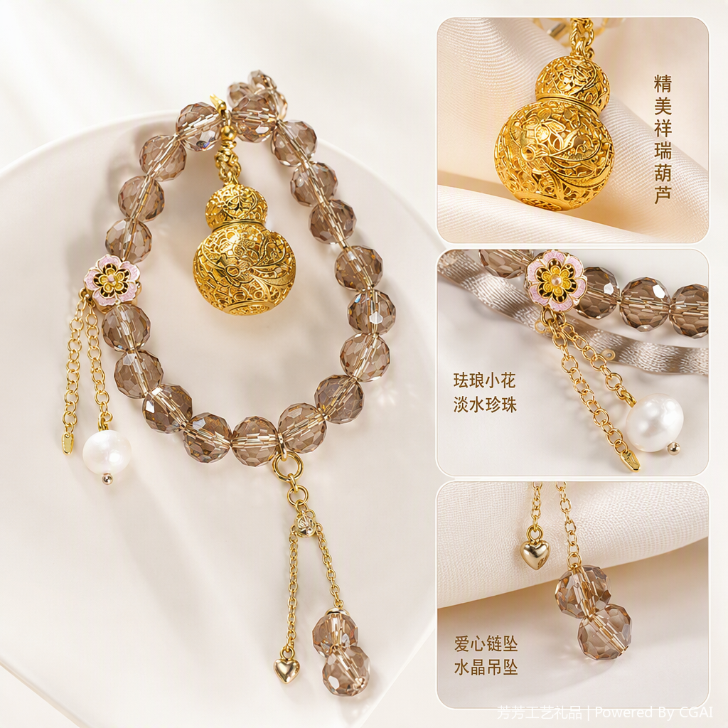 Golden gourd pendant, hand support, exquisite craftsmanship, auspicious decorative item, home decoration collectible