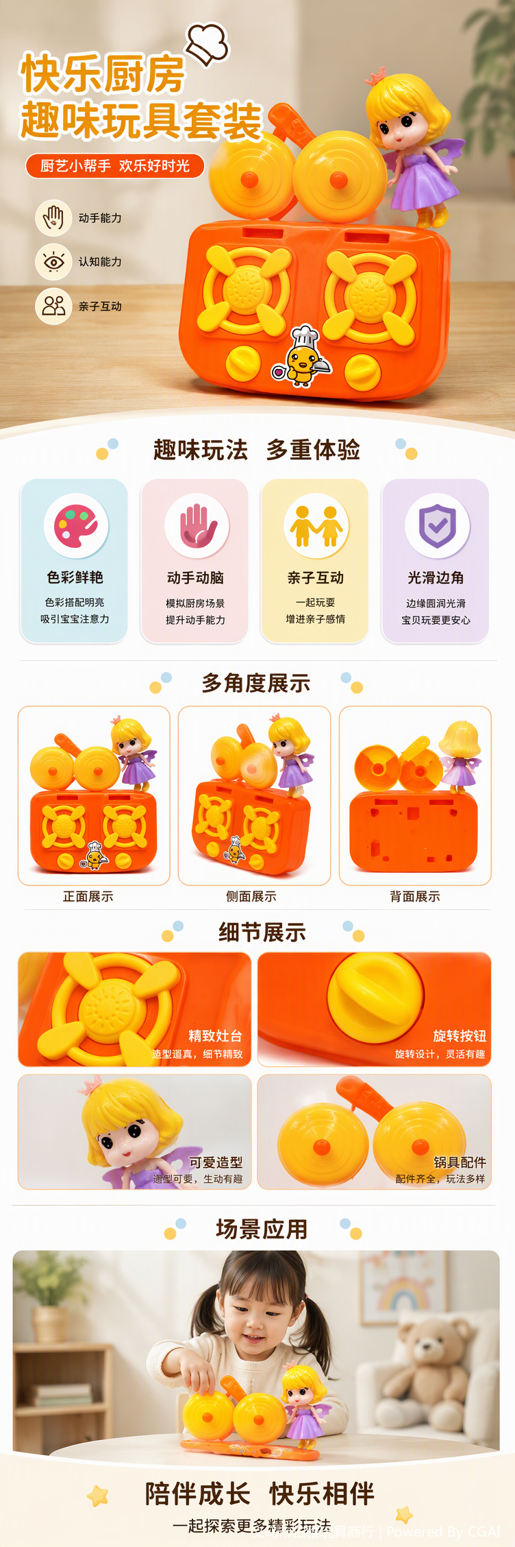 Naranja toy cooktop con cabeza de horno amarillo dos tipos de tapa de olla de pelo dorado falda púrpura pequeña muñeca juego de juguetes de cocina para niños pic 1