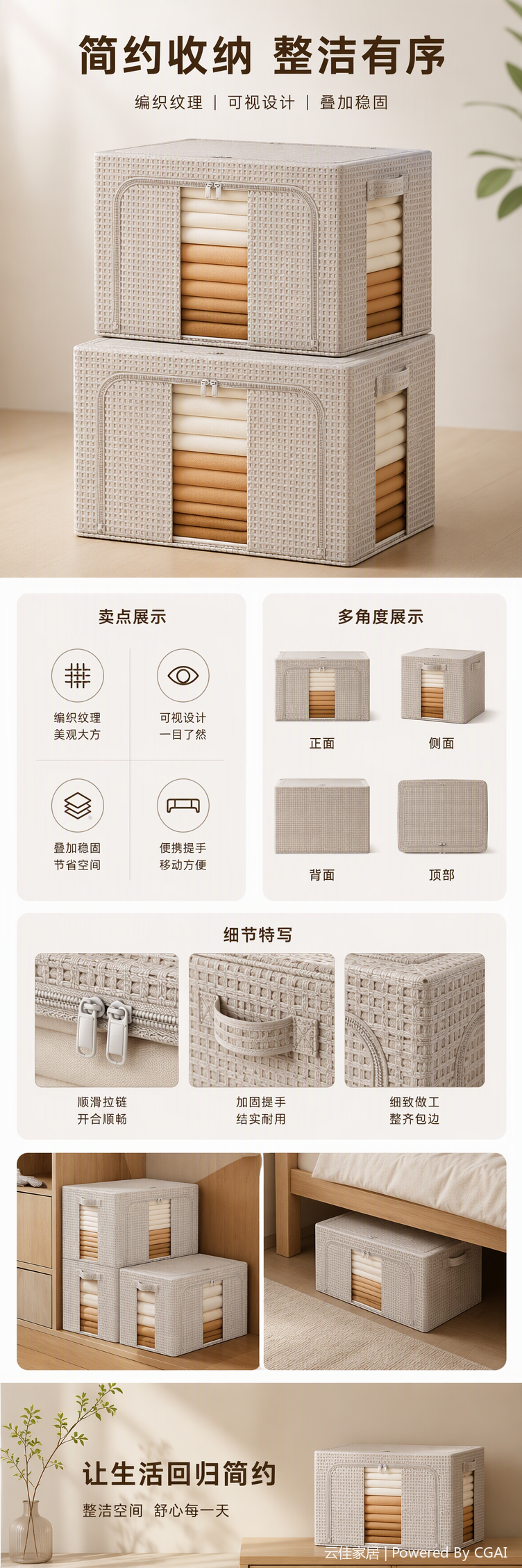 云锦格收纳箱家用大号衣服整理箱折叠可水洗被子储物箱分层收纳详情1