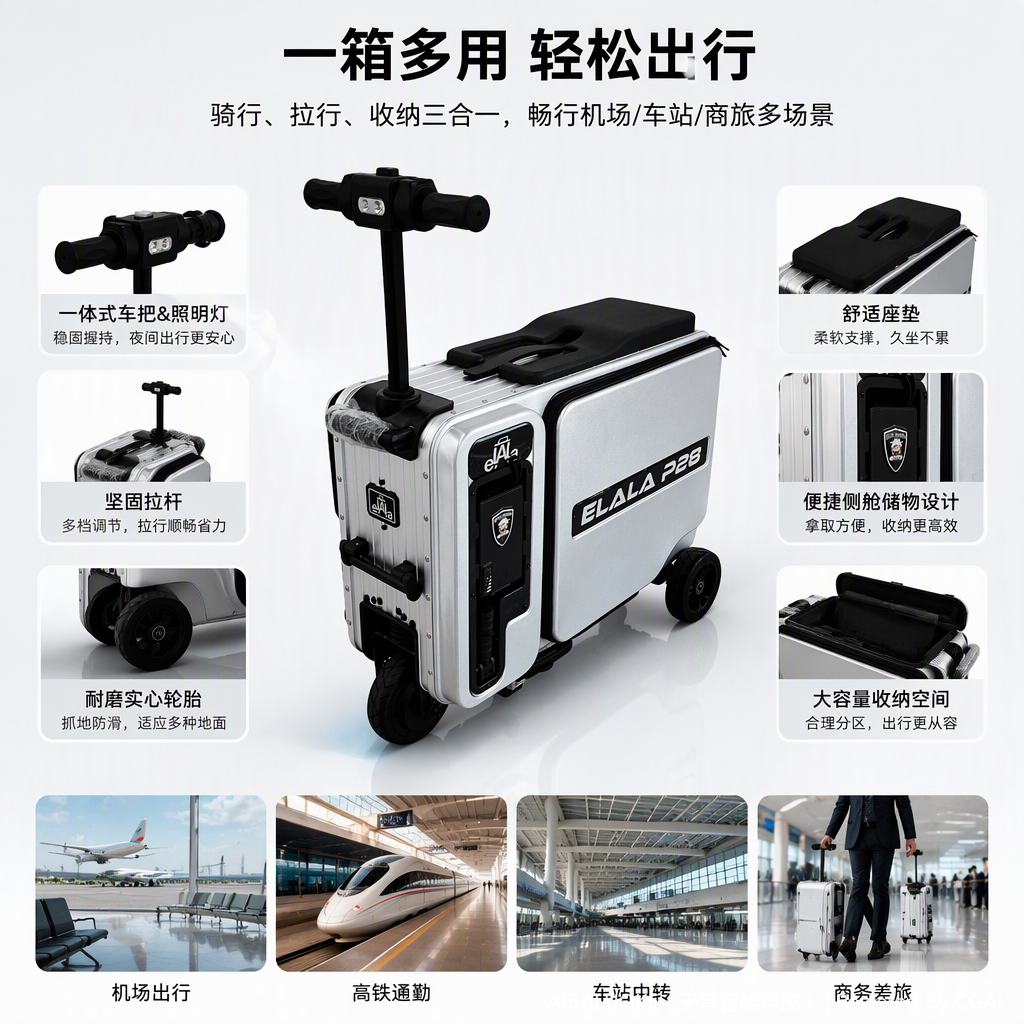 时尚银色便携行李箱适用电动车旅行拉杆箱耐磨轻便大容量行李箱包