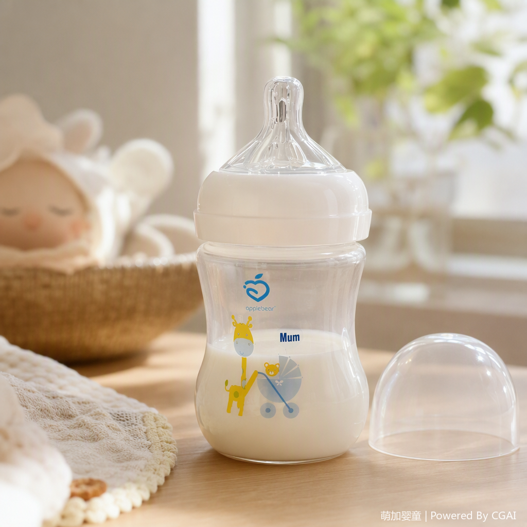 applebear transparent baby bottle, baby bottle, giraffe stroller, printed anti-drop with handle, safe baby product, pp material, 250ml details Picture