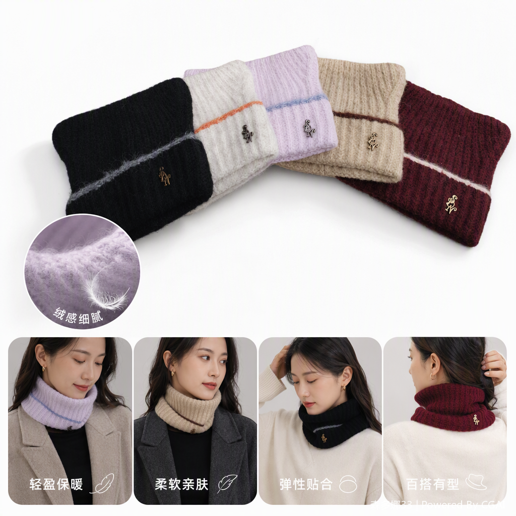 Five-color knitted cap, folding woolen cap with metal badge, multi-color striped, warm, fashionable and casual for both men and women