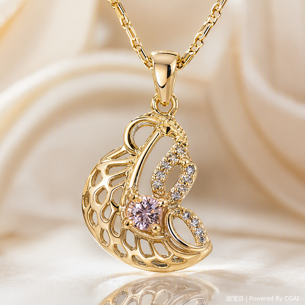 A golden necklace set with purple transparent small diamond wings in a fashionable and versatile jewelry gift for your girlfriend Application Scenario