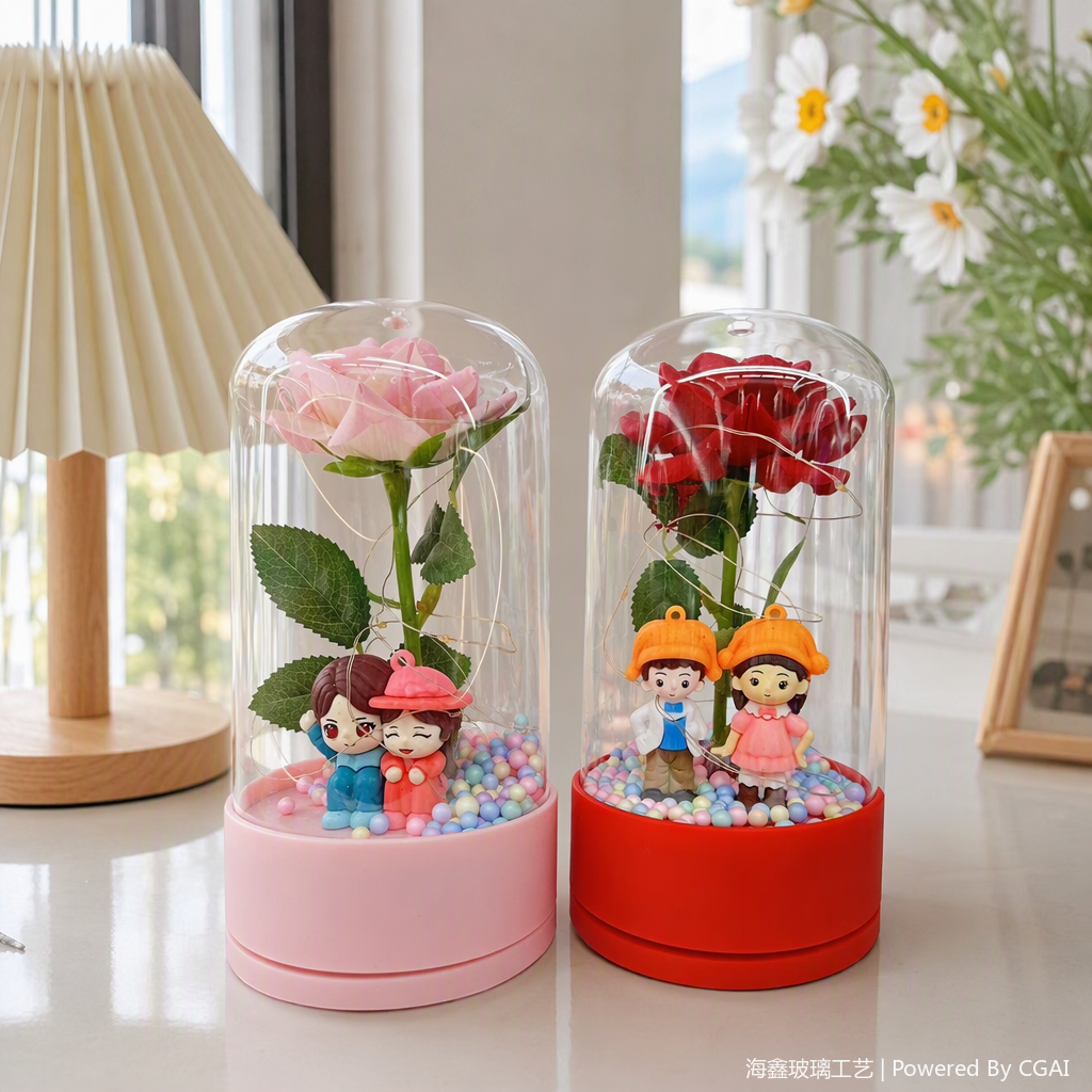 Base rosa cubierta transparente rosa pareja decoración romántica y creativa base roja cubierta transparente regalo pareja decoración details Picture