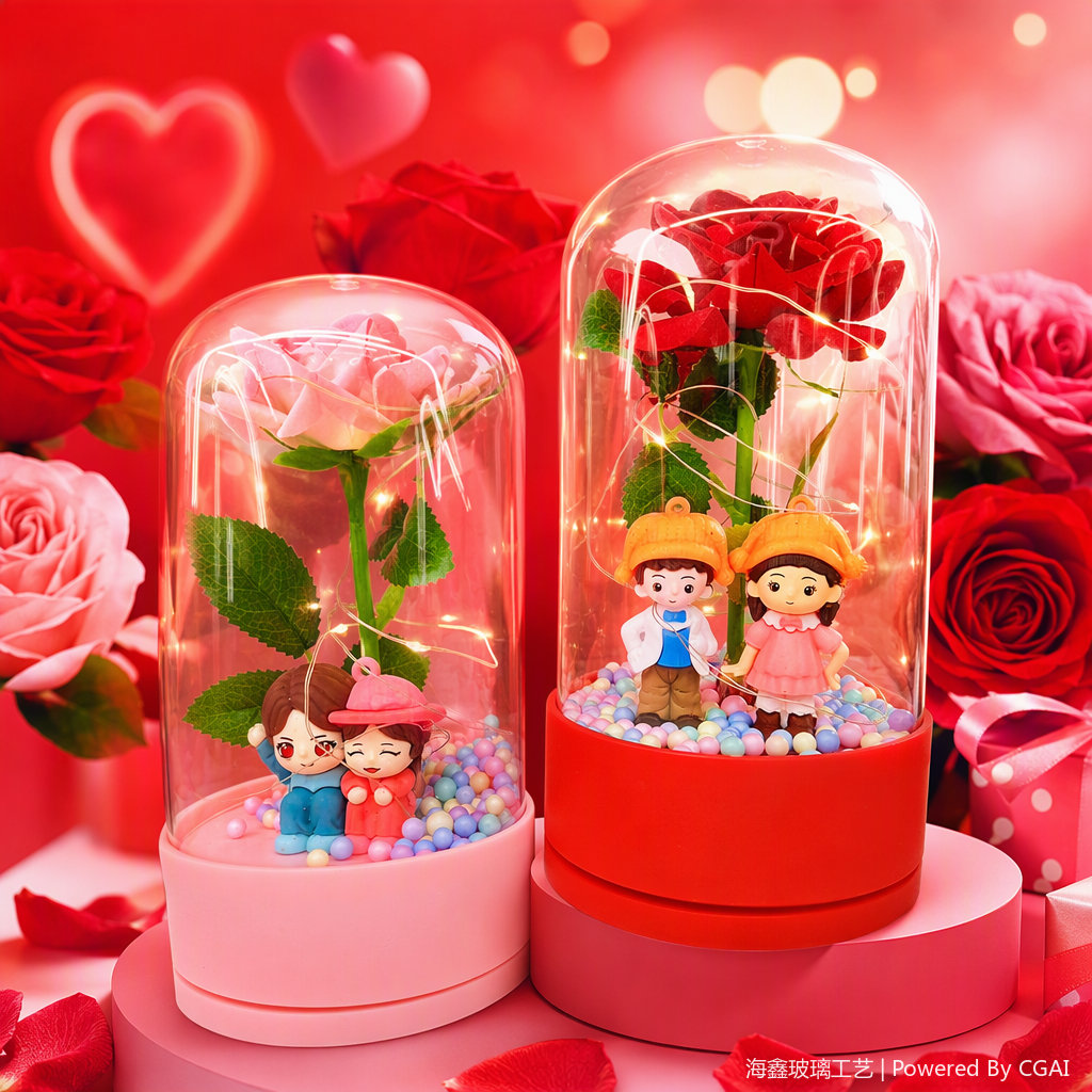 Base rosa cubierta transparente rosa pareja decoración romántica y creativa base roja cubierta transparente regalo pareja decoración Specification image