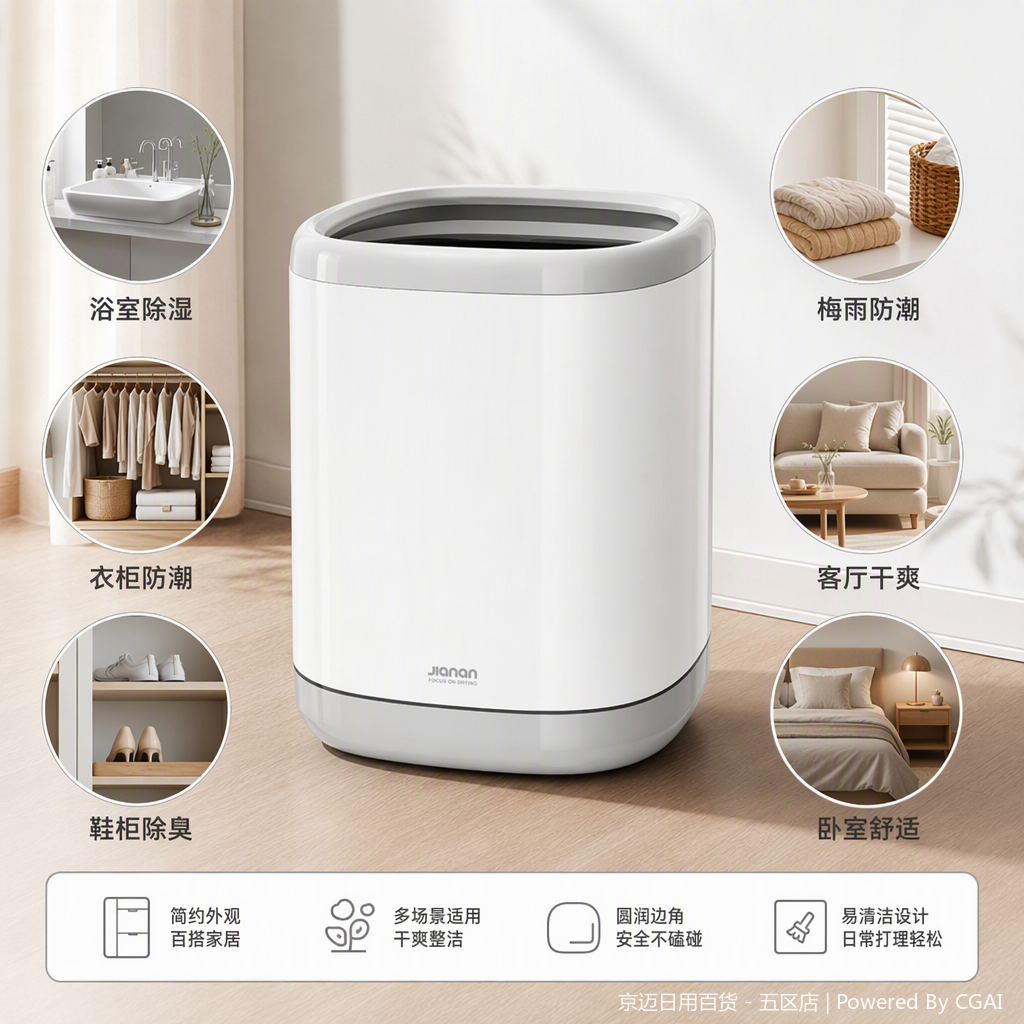 【CL】26Q4#3609 White cylindrical hardware bathroom trash can with lid, PP material household kitchen storage bucket, simple and practical