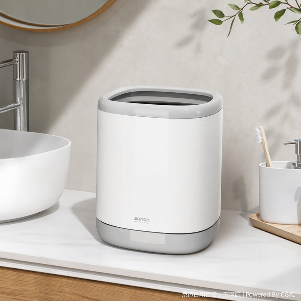 【CL】26Q4#3609 White cylindrical hardware bathroom trash can with lid, PP material household kitchen storage bucket, simple and practical details Picture