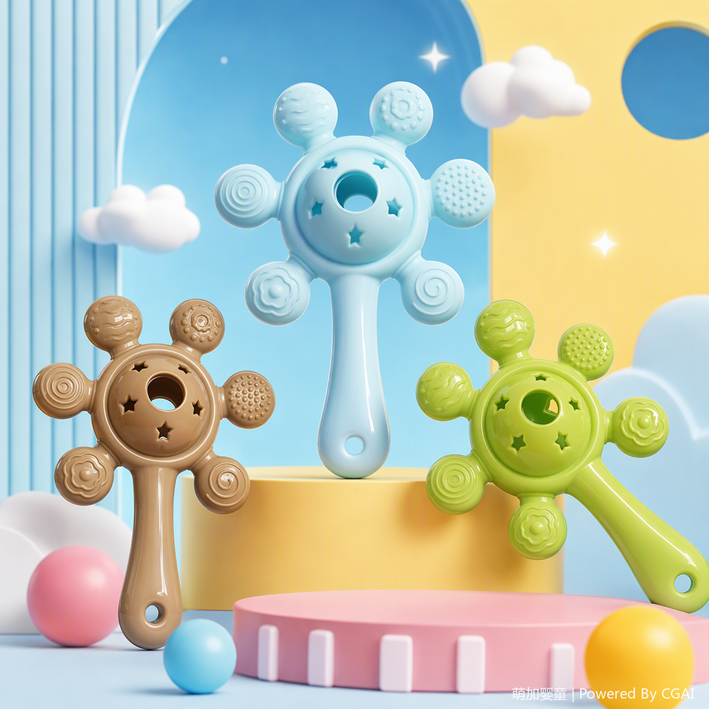Colorido bebé toddard shaker bell oso diseño en forma de estrella hueco multitextura manija portátil juguete de bebé shaker bell bell gluer muellar palo campana Specification image