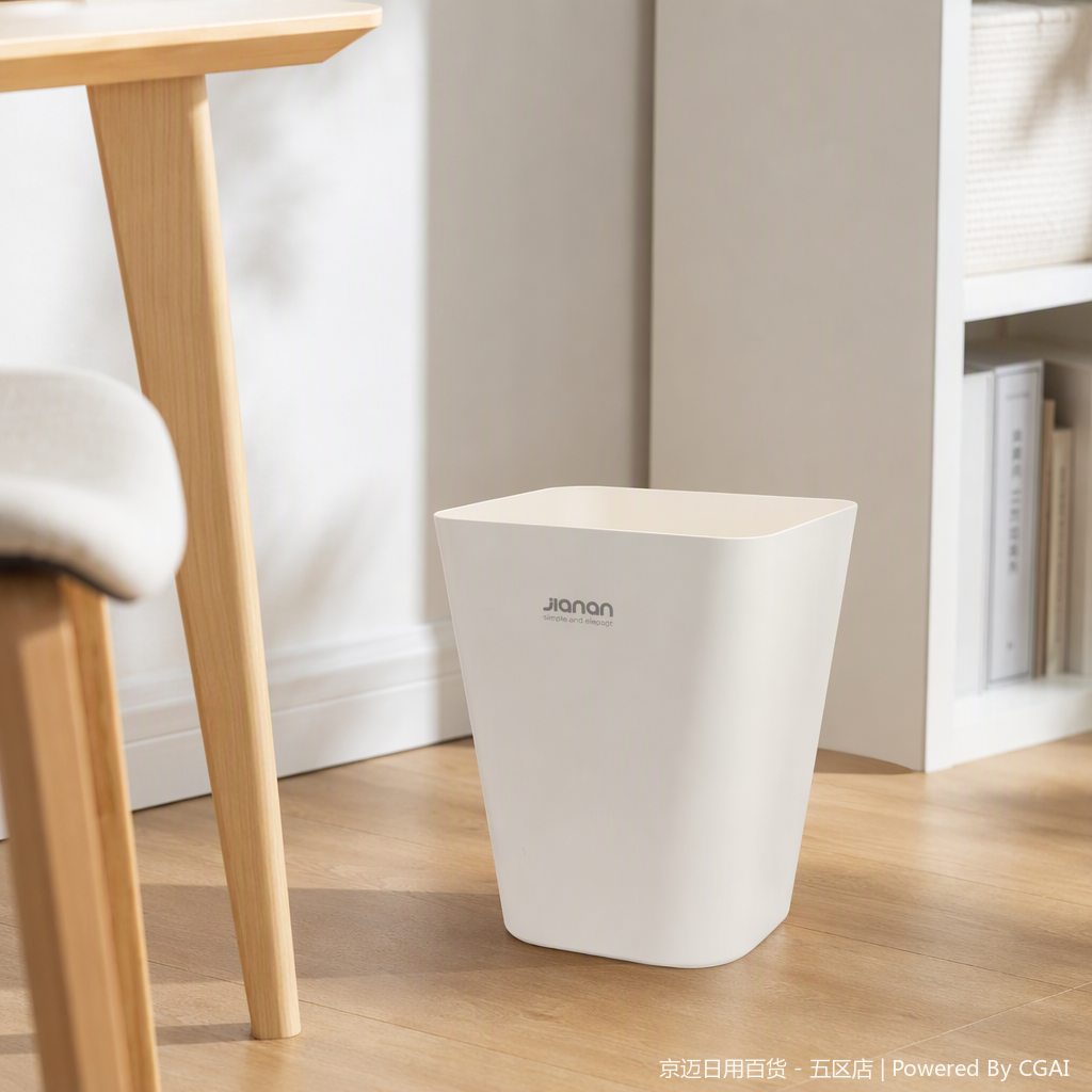 【CL】26Q4#3607 meters white hardware bathroom trash can with lid, PP material anti-odor household kitchen storage bucket details Picture