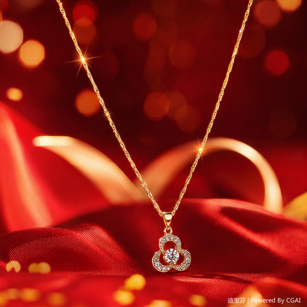 A golden necklace with a cloverleaf pendant set with crystal stones, a fashionable and simple women's accessory gift for your girlfriend Specification image