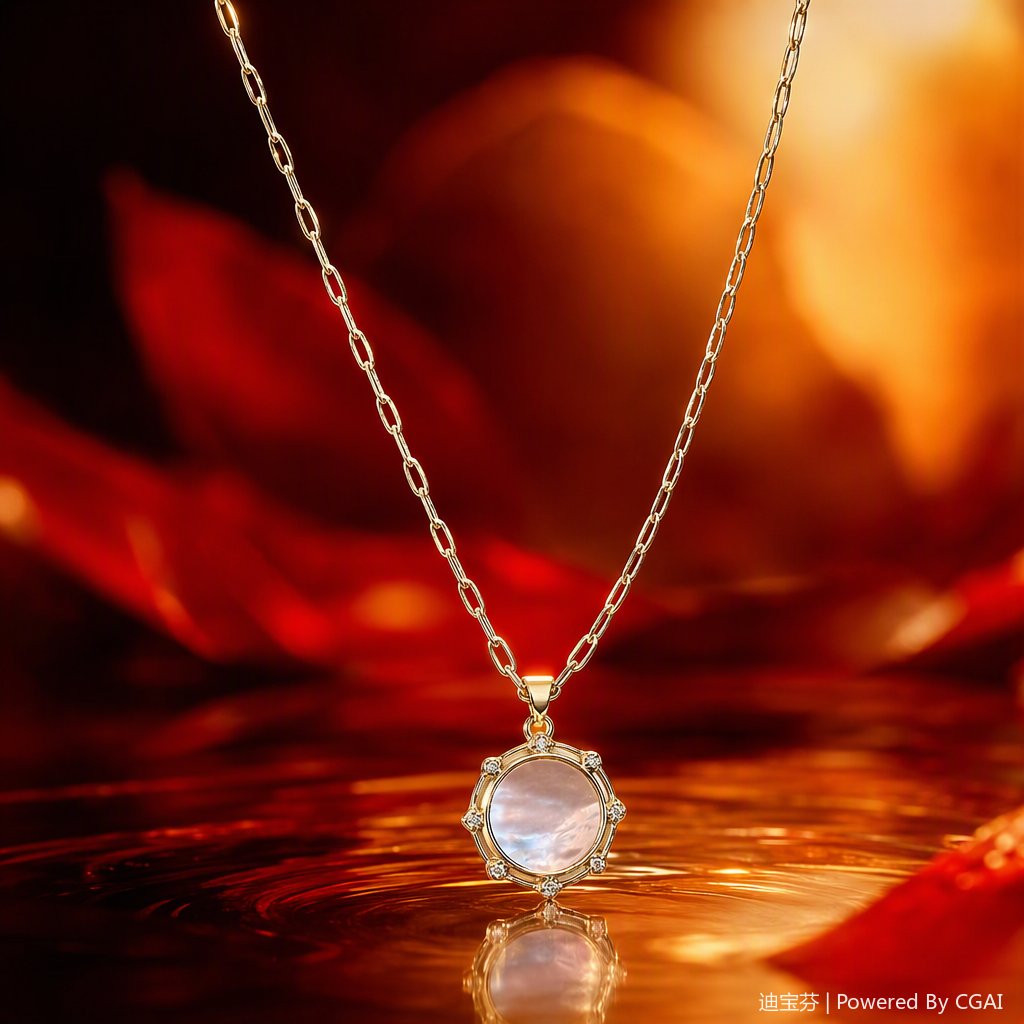 Fashionable golden chain necklace with mother-of-pearl pendant, simple and versatile women's accessory, trendy jewelry Specification image
