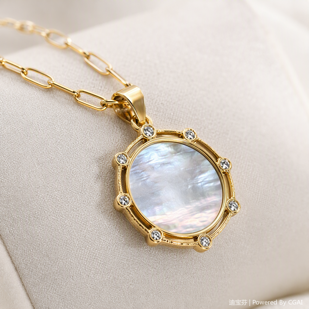 Fashionable golden chain necklace with mother-of-pearl pendant, simple and versatile women's accessory, trendy jewelry Application Scenario