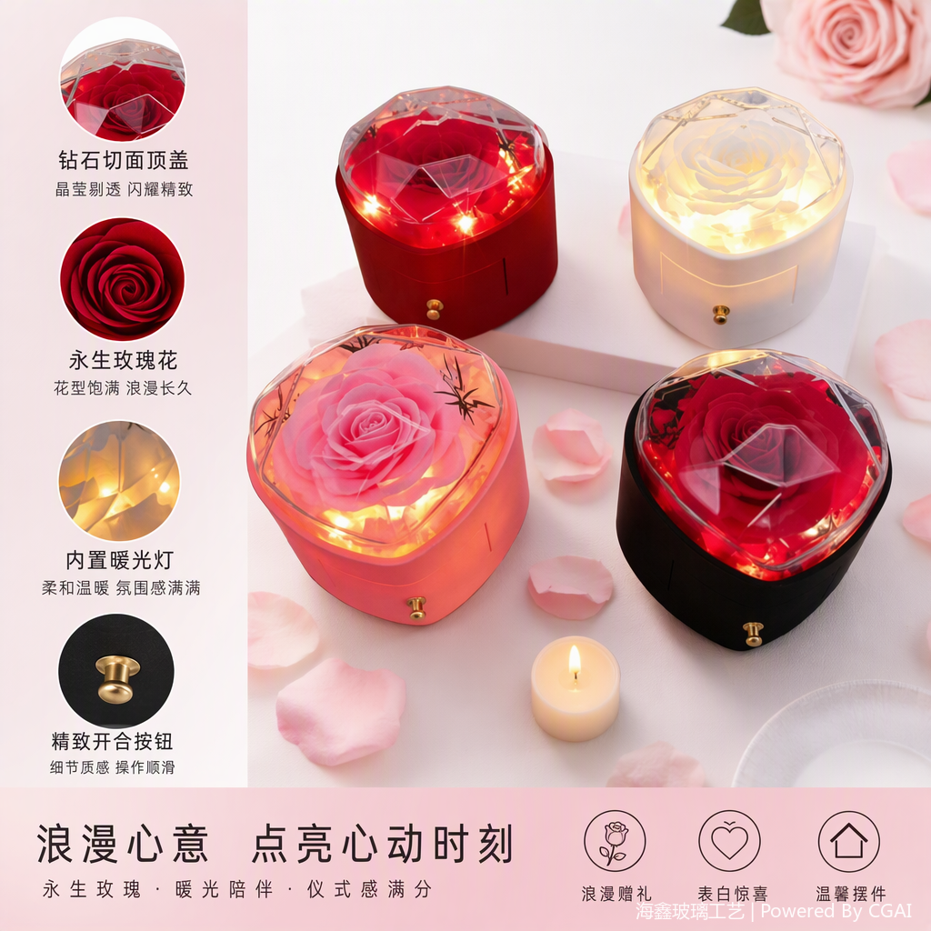 Creative colorful luminous rose gift box romantically presents multiple styles of Valentine's Day and birthday gifts, with exquisite luminous bouquets