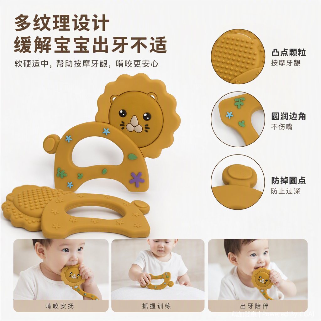 多彩婴幼儿牙胶玩具宝宝磨牙安抚儿童牙胶益智玩具柔软安全款牙胶磨牙棒卡通图案造型咬咬胶咬咬乐