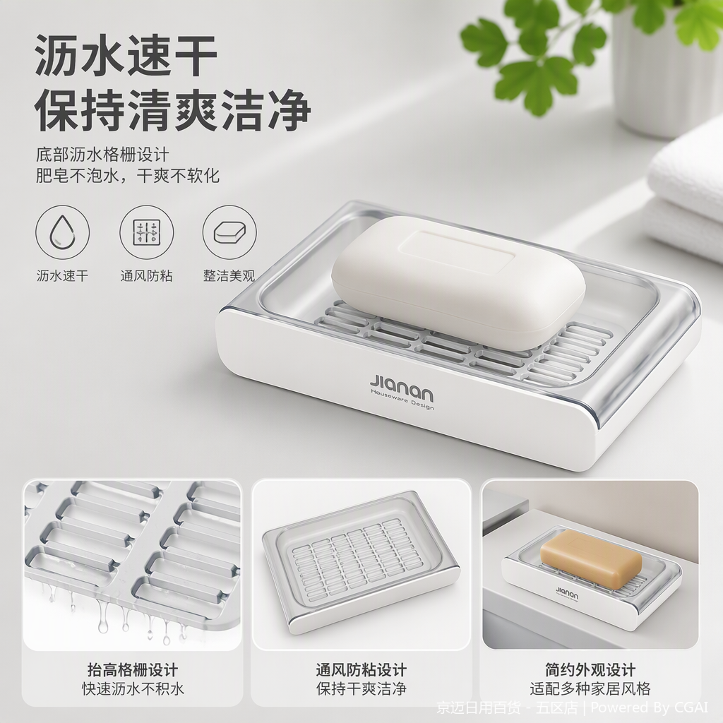 【CL】26Q4#3201 White grille suction cup soap tray aromatherapy soap box waterproof and moisture-proof simple bathroom storage product