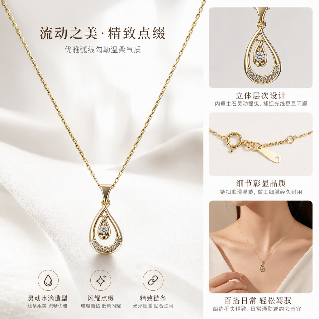 Moda oro gota de agua forma collar mujer coreano versión simple temperamento versátil accesorios regalos regalos