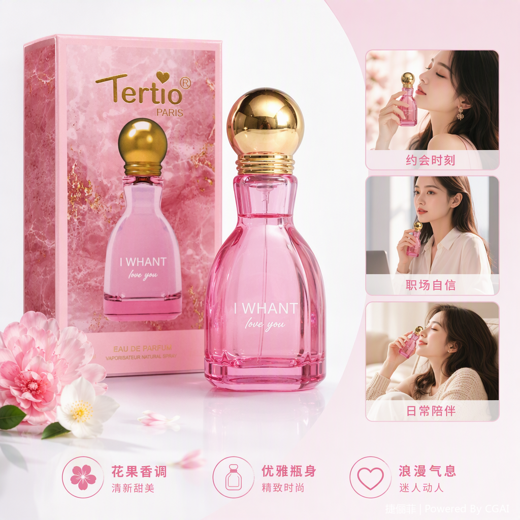 Romantic pink perfume bottle, exquisite and creative transparent glass, ladies' fragrance packaging gift box, collectible edition