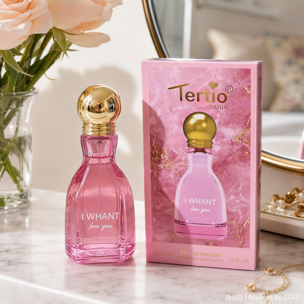 Romantic pink perfume bottle, exquisite and creative transparent glass, ladies' fragrance packaging gift box, collectible edition details Picture