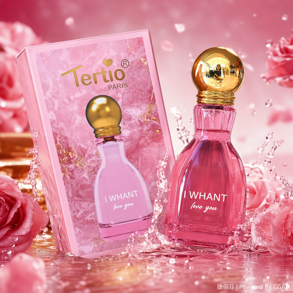Romantic pink perfume bottle, exquisite and creative transparent glass, ladies' fragrance packaging gift box, collectible edition Specification image