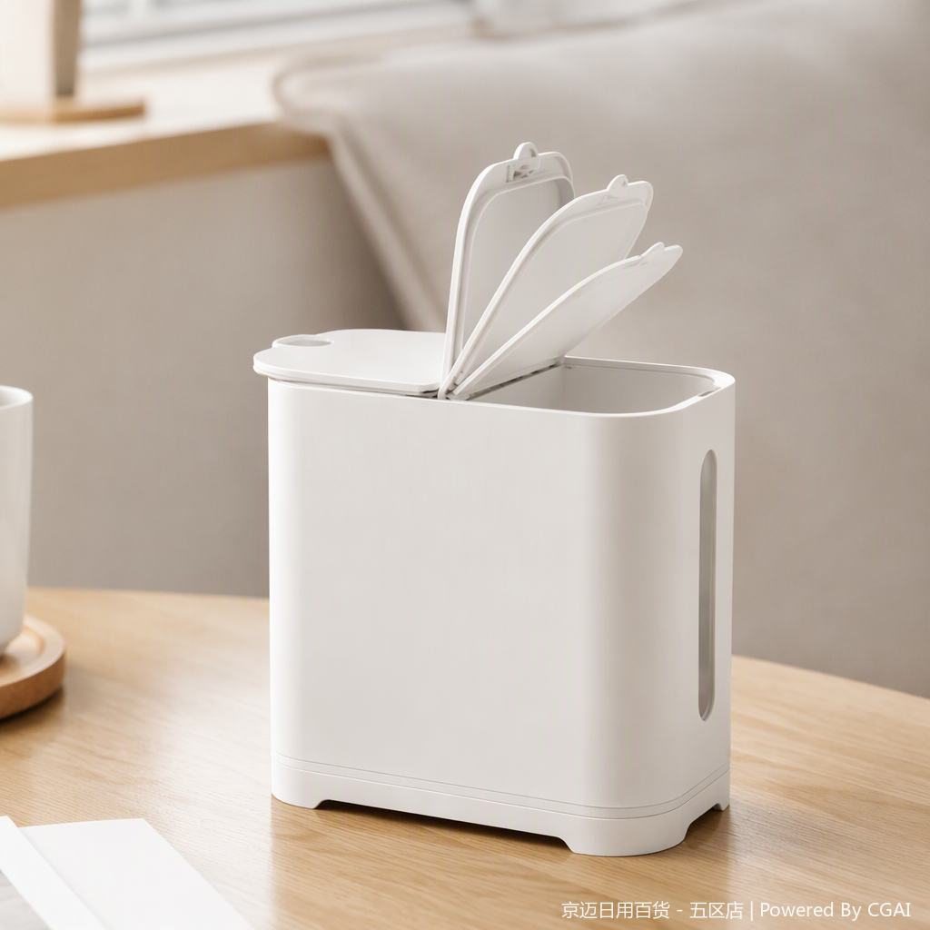 【CL】26Q4#3606 White hardware bathroom trash can with lid, PP material anti-odor household storage bucket, simple and practical details Picture