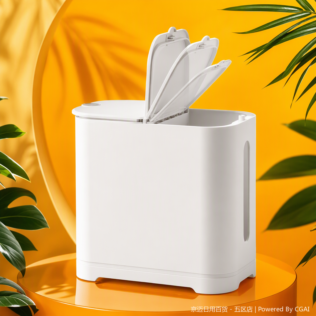 【CL】26Q4#3606 White hardware bathroom trash can with lid, PP material anti-odor household storage bucket, simple and practical Specification image