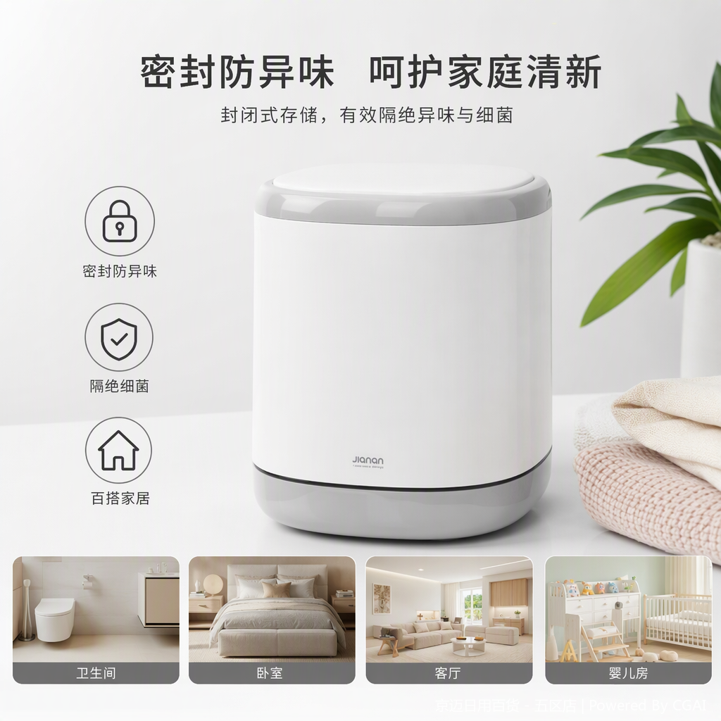 【CL】26Q4#3608 White cylindrical environmental sanitation trash can, large-capacity durable hygiene cleaning product for outdoor and indoor public places