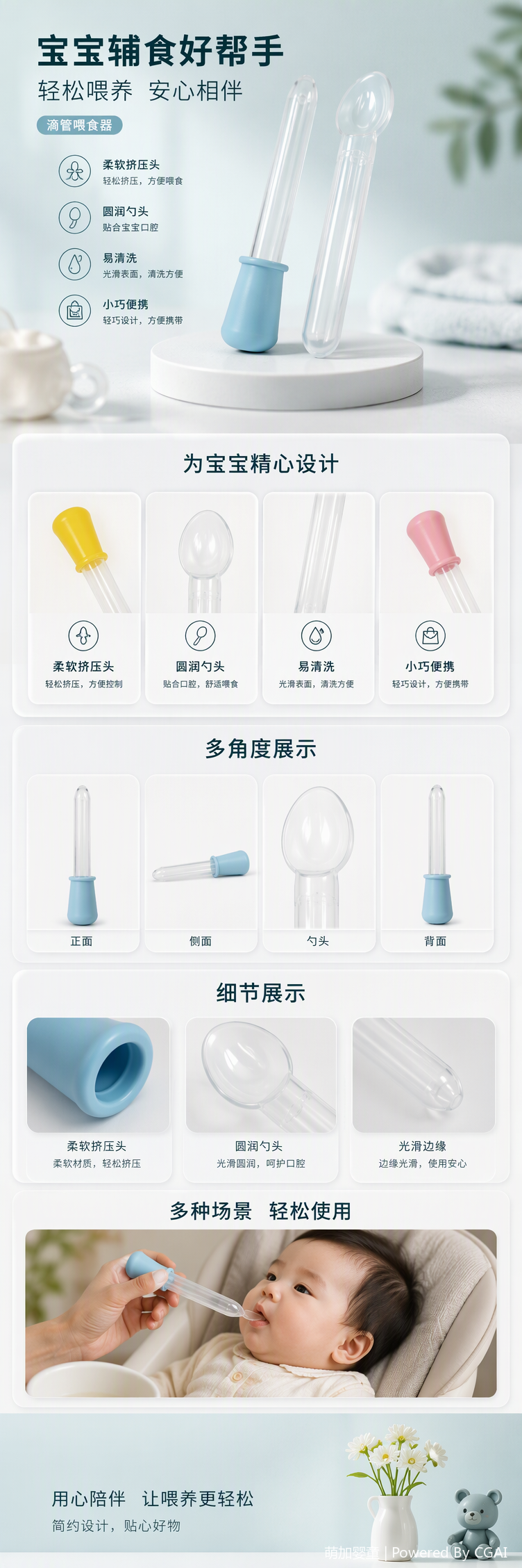 Three sets of individual packaging of Cartoon Bear Castle colorful baby dispensers, silicone droppers, odorless BPA safety droppers, forks with scales pic 1