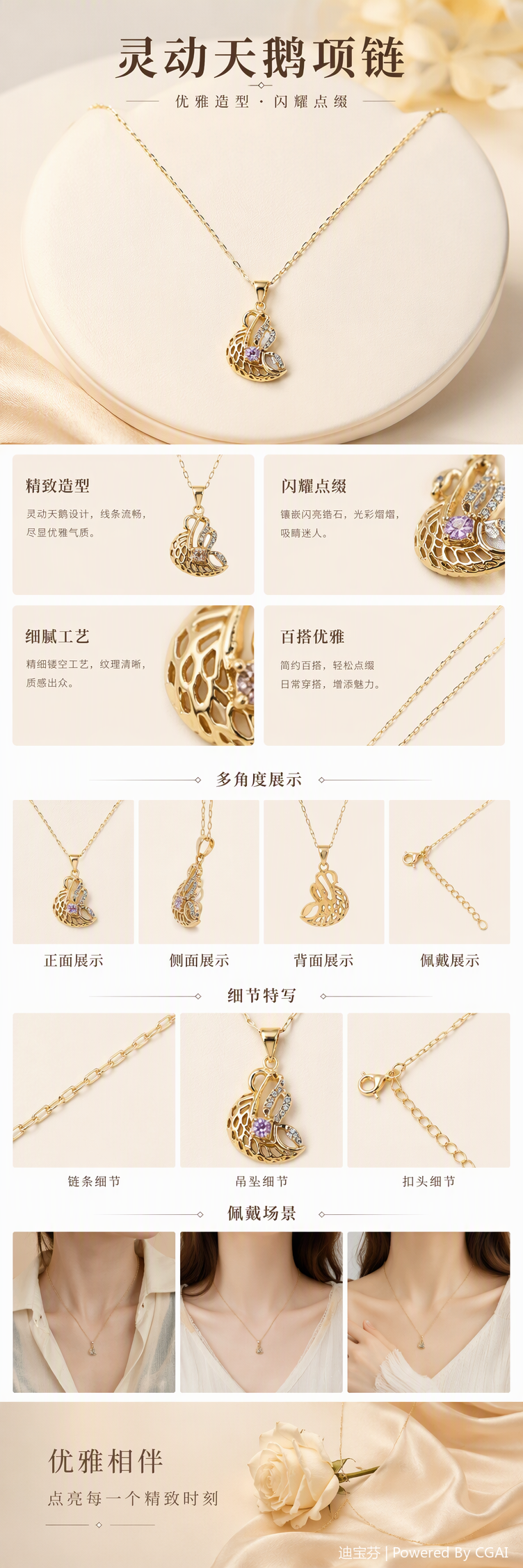 A golden necklace set with purple transparent small diamond wings in a fashionable and versatile jewelry gift for your girlfriend pic 1