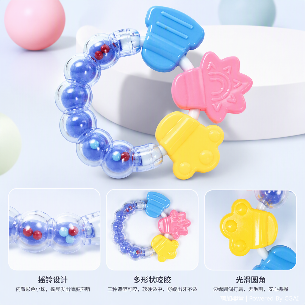 多彩婴幼儿牙胶玩具套装宝宝磨牙安抚益智早教礼盒儿童玩具牙胶响铃摇铃咬咬胶咬咬乐
