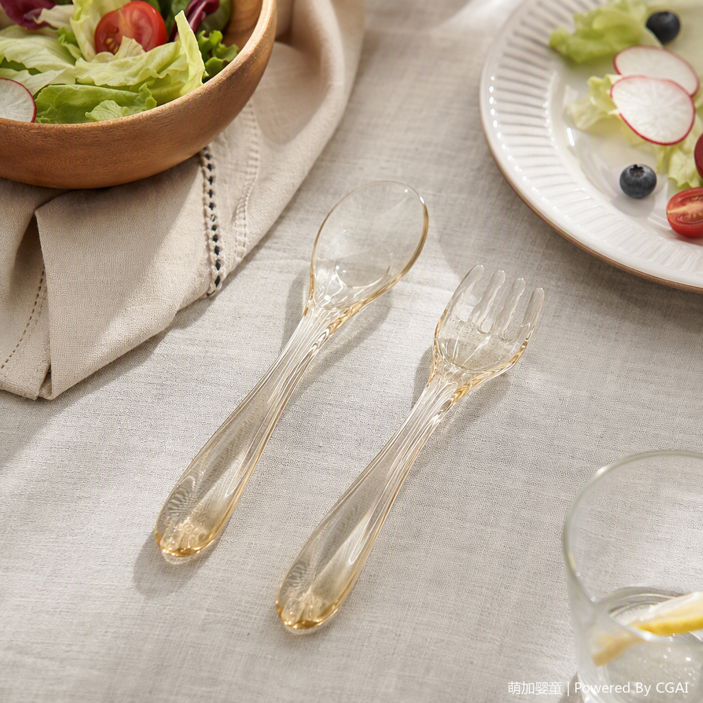 High-end amber transparent tableware spoon and fork set, heat-resistant restaurant household tableware table supplies PPSU training fork and spoon set details Picture