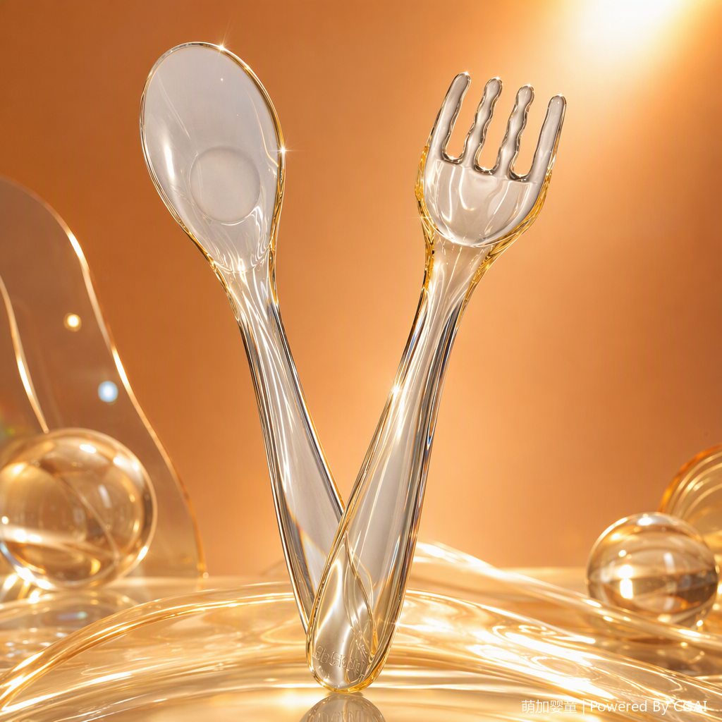 High-end amber transparent tableware spoon and fork set, heat-resistant restaurant household tableware table supplies PPSU training fork and spoon set Specification image