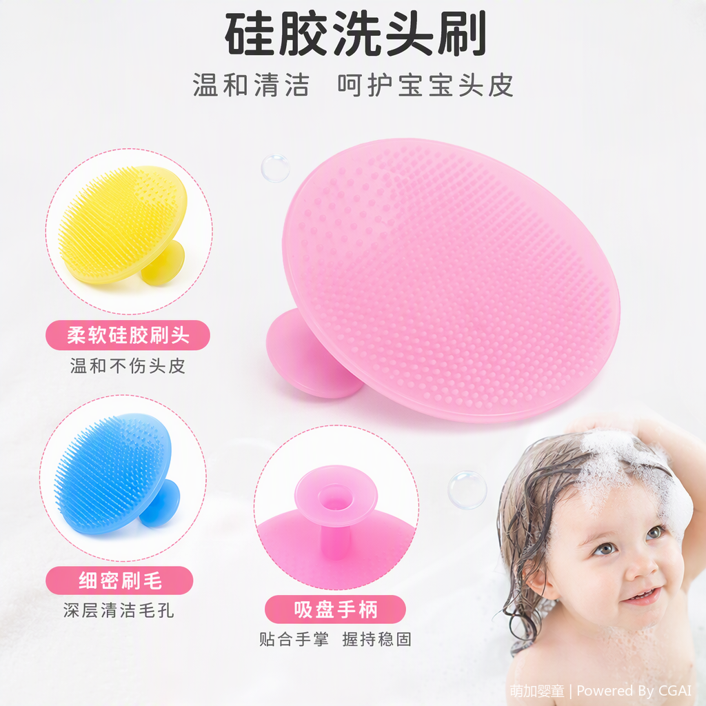 多彩婴幼儿硅胶洗发刷儿童宝宝柔软防滑带包装护理用品宝宝刷宝宝洗头刷