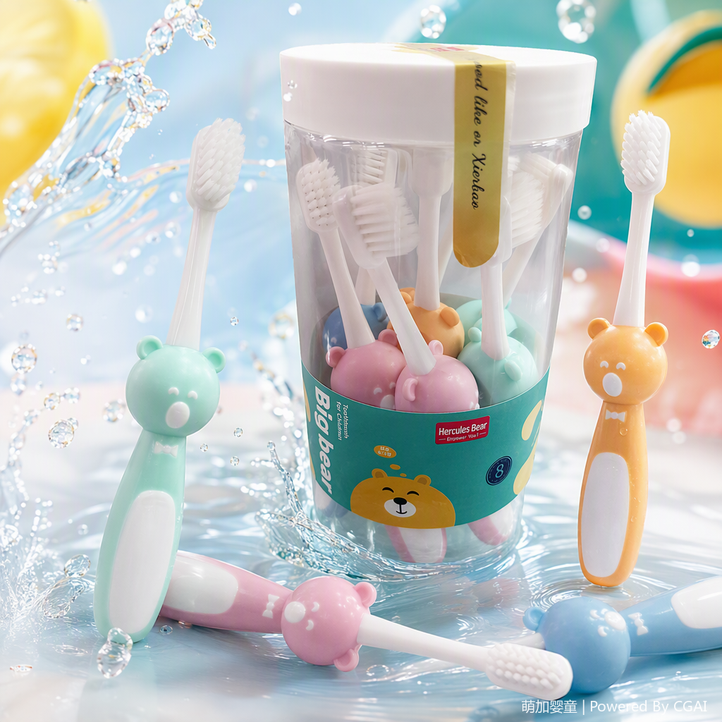 Colorful bear-shaped children's toothbrush, transparent can, soft bristles, baby toothbrush, children's toothbrushes, gift box, bucket, 7-piece set Specification image