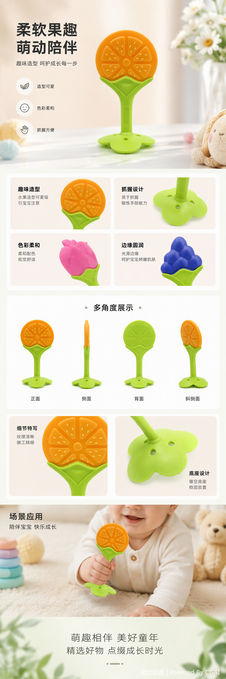 Colorful infant teething toys, baby teething comfort, hand-cranked intelligence early education products, three-dimensional fruit teething sticks, teething rings, teething rings, teething fun pic 1