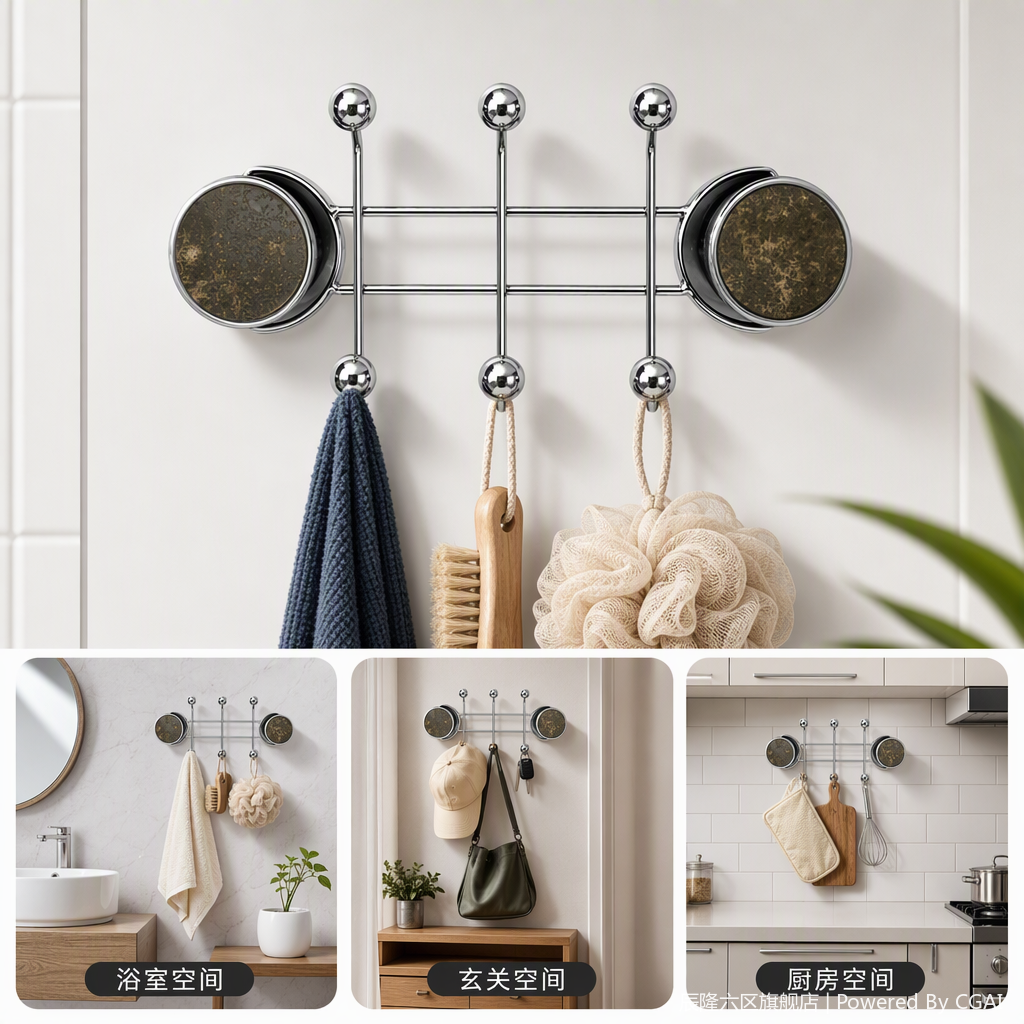 【CL】26Q4#8914 Metal circular decorative hook, 304 stainless steel adhesive hook, magnetic coat rack, silver and gold spot design 【CL】26Q4#8914 Metal circular decorative hook, 304 stainless steel adhesive hook, magnetic coat rack, silver and gold spot design