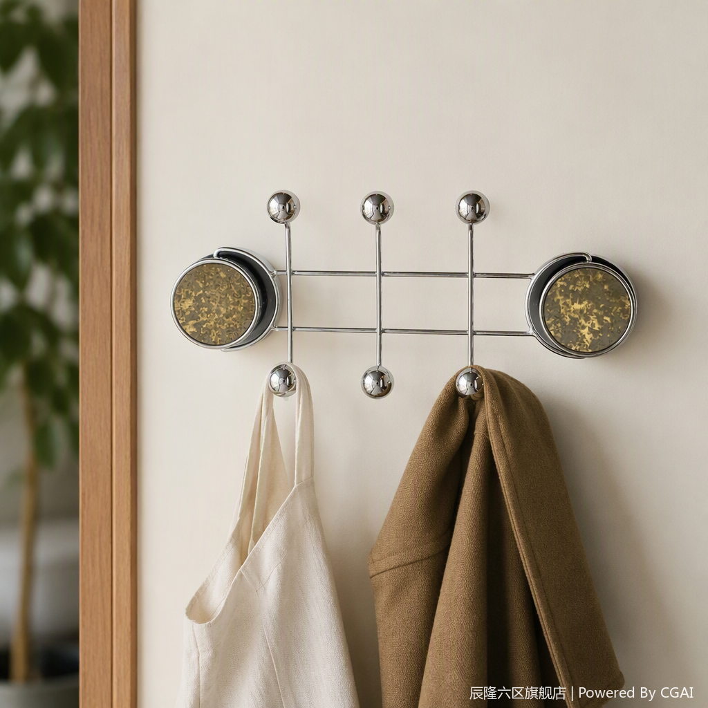 【CL】26Q4#8914 Metal circular decorative hook, 304 stainless steel adhesive hook, magnetic coat rack, silver and gold spot design details Picture