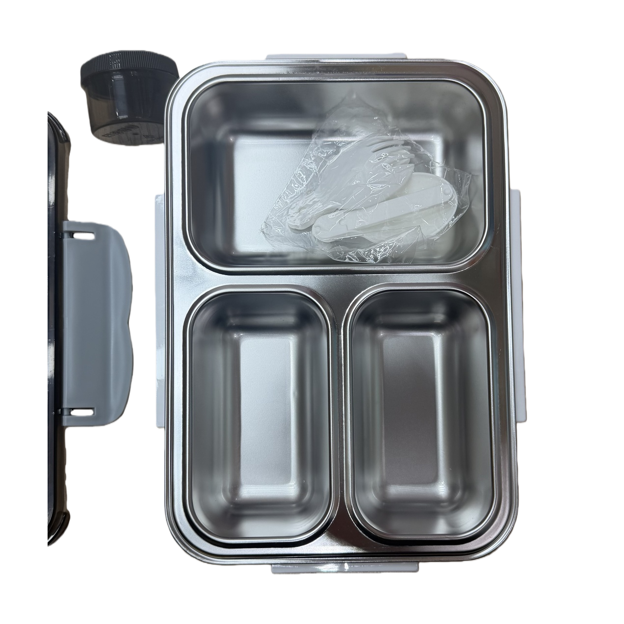 Multi-compartment silver portable lunch box, student lunch box, microwave oven-safe tableware storage box, simple and fashionable tableware box Item Picture