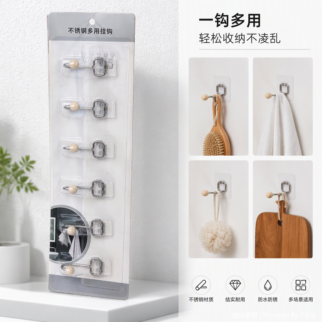 厨房多功能挂钩挂架不锈钢耐用厨房用品收纳挂钩多钩挂件整套装饰用品
