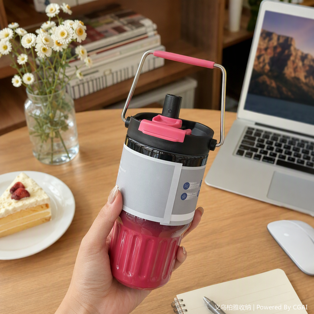Stainless steel double-layer insulated portable water cup, thermos flask, student sports tea cup, green model, capacity 350ml details Picture