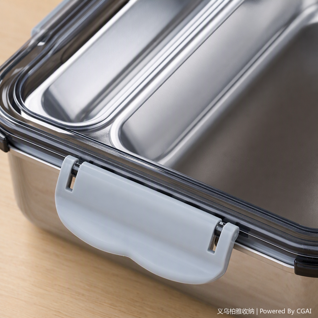 Stainless steel compartments lunch box with transparent lid, white tableware, portable student and children's lunch box, multi-compartment lunch box, plastic lid Application Scenario