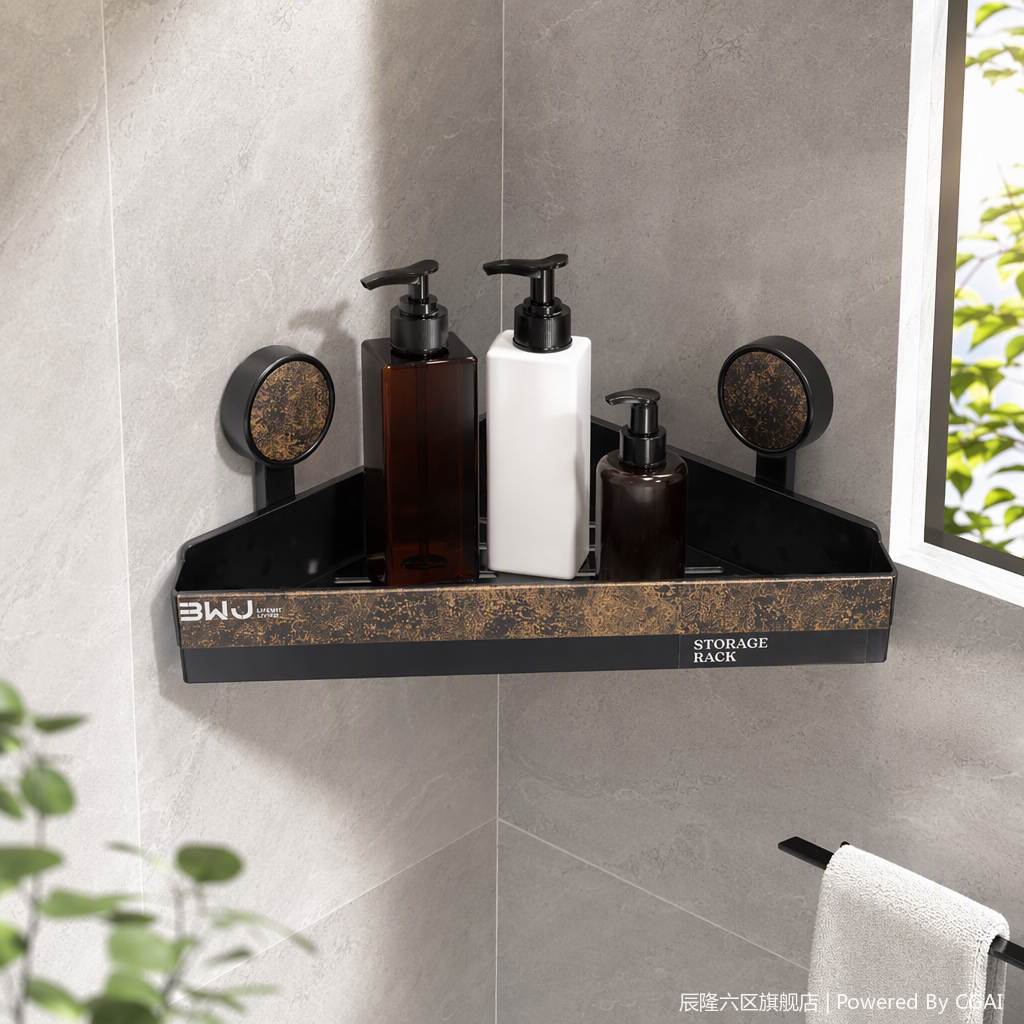 【CL】26Q4#8819 multi-functional black triangular storage rack with circular textured hanging holes, simple storage rack, home decoration product details Picture