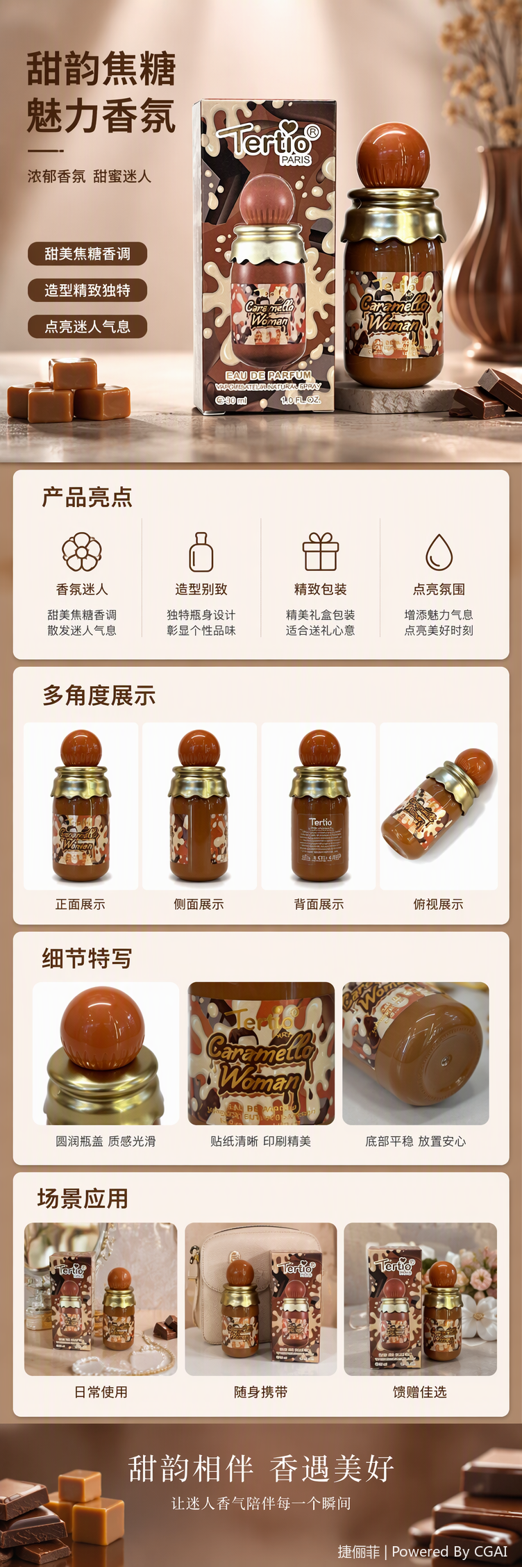 High-end brown glass perfume bottle, creative, simple, large-capacity, exquisite packaging gift set pic 1