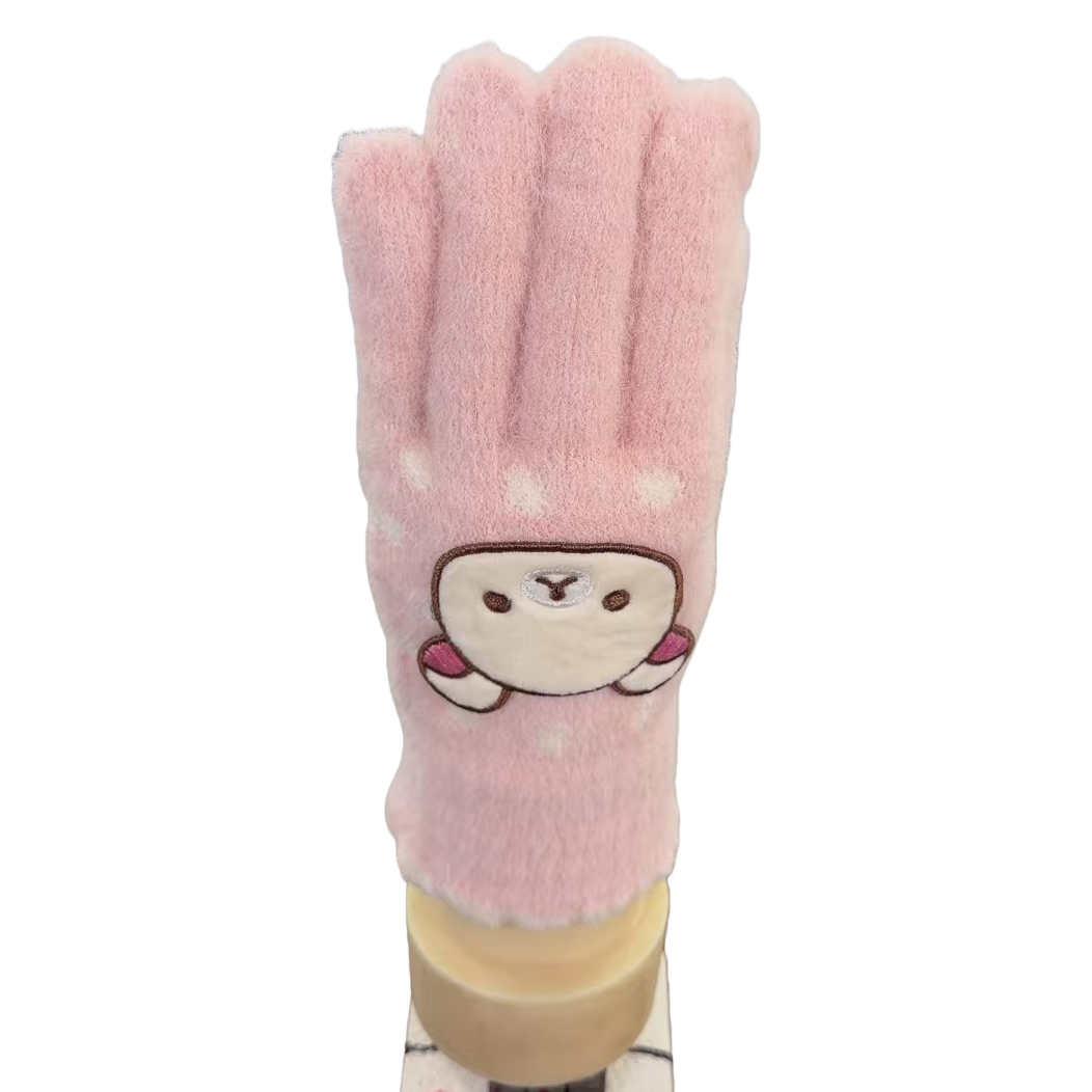 Warm and soft pink plush gloves for keeping warm. Cute and fashionable hand protection covers for ladies to wear in winter Item Picture