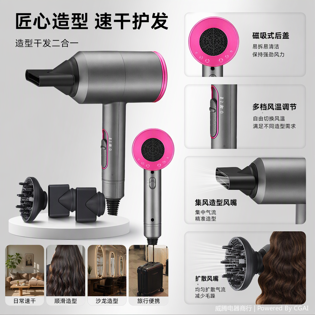 Imported electrical hair dryer, high-power negative ion silent hair care, professional beauty and hairstyling tool details Picture